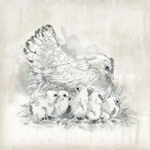 Hen and Chicks by Carol Robinson Oil Painting