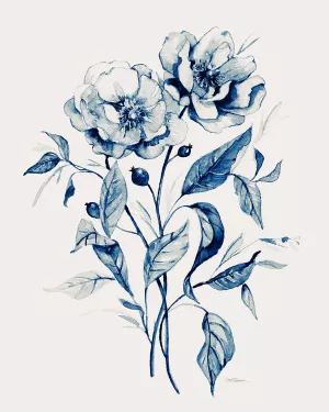Indigo Wild Roses I by Carol Robinson Oil Painting