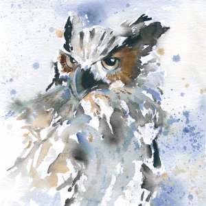 Owl On Blue by Carol Robinson Oil Painting