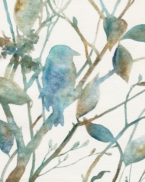 Teal Bluebird Silhouette I by Carol Robinson Oil Painting