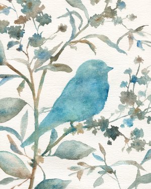 Teal Bluebird Silhouette III by Carol Robinson Oil Painting