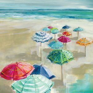 Umbrella Beach I by Carol Robinson Oil Painting