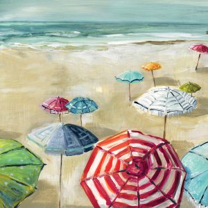 Umbrella Beach II by Carol Robinson Oil Painting