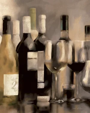 Wine Shelf I Oil Painting by Carol Robinson - Contemporary