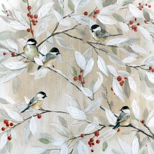 Winter Chickadees by Carol Robinson Oil Painting