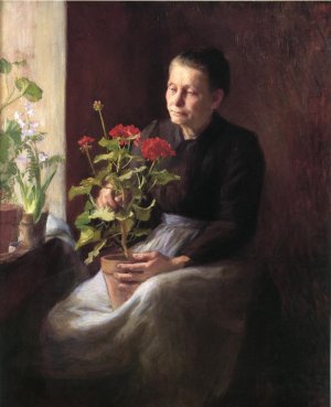 Woman with a Geranium by Caroline Lord Oil Painting