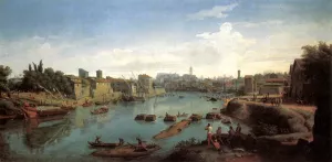 Rome, the Tiber near the Porto di Ripa Grande Oil painting by Gaspar Van Wittel