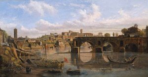 Rome: View of the River Tiber with the Ponte Rotto and the Aventine Hill