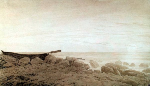 Boat on the Shore. Moonrise by Caspar David Friedrich - Hand-Painted Oil Painting Reproduction