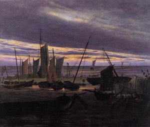 Boats in the Harbour at Evening by Caspar David Friedrich Oil Painting