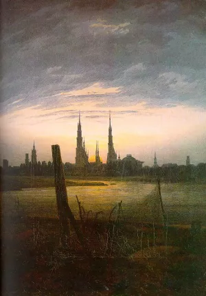 City at Moonrise by Caspar David Friedrich Oil Painting