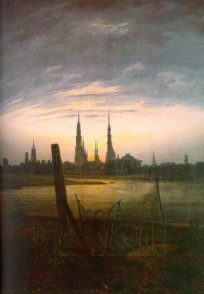 City at Moonrise by Caspar David Friedrich - Hand-Painted Oil Painting Reproduction