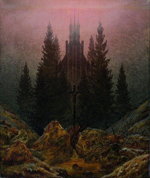 Cross and Cathedral in the Mountains by Caspar David Friedrich - Hand-Painted Oil Painting Reproduction