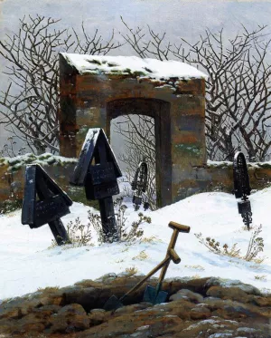 Graveyard Under Snow by Caspar David Friedrich - Oil Painting Reproduction