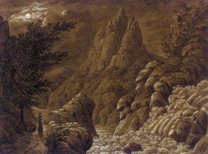 Idealised Landscape with Waterfall by Caspar David Friedrich Oil Painting