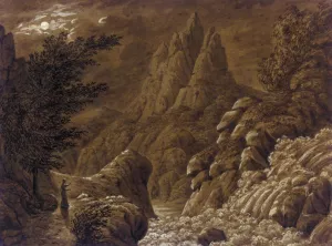 Idealised Landscape with Waterfall painting by Caspar David Friedrich