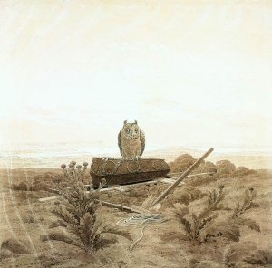 Landscape with Grave, Coffin and Owl by Caspar David Friedrich Oil Painting