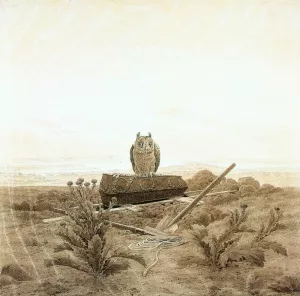 Landscape with Grave, Coffin and Owl by Caspar David Friedrich Oil Painting