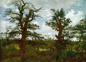 Landscape with Oak Trees and a Hunter Oil painting by Caspar David Friedrich