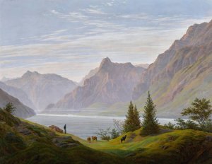 Landschaft mit gebirgsee, morgen by Caspar David Friedrich Oil Painting