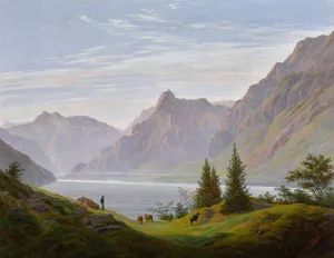 Landschaft mit gebirgsee, morgen by Caspar David Friedrich Oil Painting