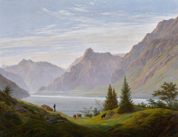Landschaft mit gebirgsee, morgen  by Caspar David Friedrich - Hand-Painted Oil Painting Reproduction