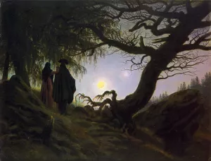 Man and Woman Contemplating the Moon by Caspar David Friedrich - Oil Painting Reproduction