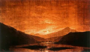 Mountainous River Landscape Night Version by Caspar David Friedrich - Oil Painting Reproduction