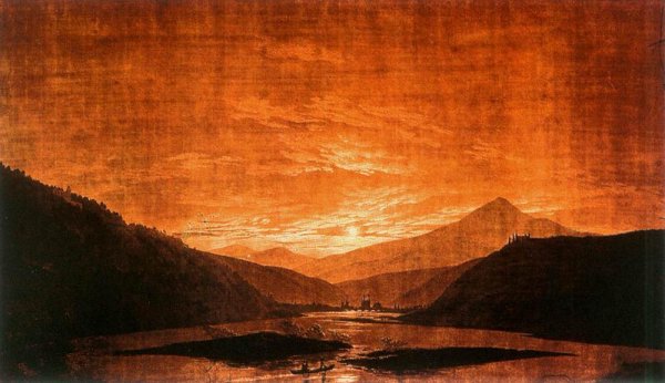 Mountainous River Landscape Night Version by Caspar David Friedrich - Hand-Painted Oil Painting Reproduction
