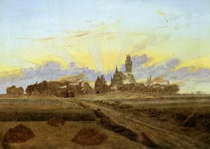 Neubrandenburg in Flames Sunrise near Neubrandenburg by Caspar David Friedrich - Oil Painting Reproduction