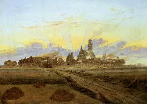 Neubrandenburg in Flames Sunrise near Neubrandenburg Oil painting by Caspar David Friedrich