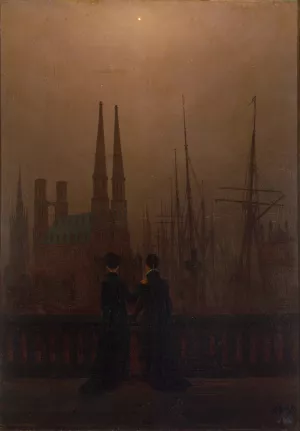 Night in a Harbour by Caspar David Friedrich - Oil Painting Reproduction