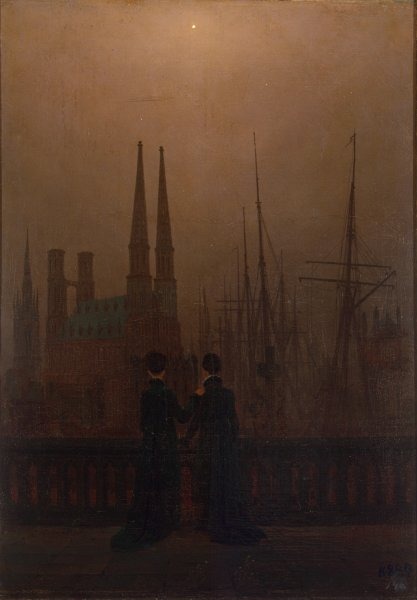 Night in a Harbour by Caspar David Friedrich - Hand-Painted Oil Painting Reproduction