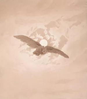 Owl Flying Against a Moonlit Sky painting by Caspar David Friedrich