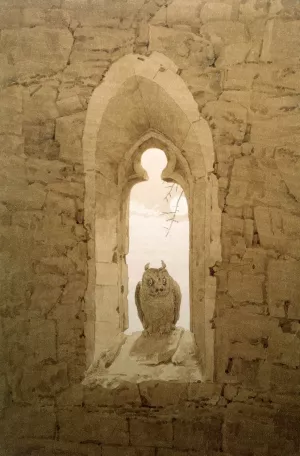 Owl in a Gothic Window by Caspar David Friedrich Oil Painting