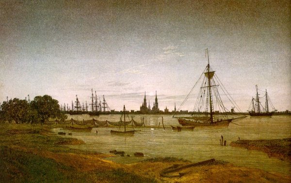 Port by Moonlight by Caspar David Friedrich - Hand-Painted Oil Painting Reproduction