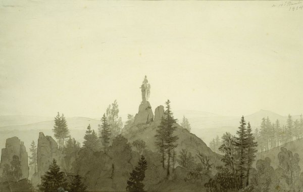 Statue of the Madonna in the Mountains  by Caspar David Friedrich - Hand-Painted Oil Painting Reproduction