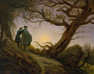 Two Men Contemplating the Moon by Caspar David Friedrich Oil Painting