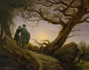 Two Men Contemplating the Moon by Caspar David Friedrich Oil Painting