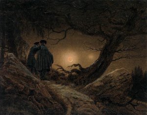 Two Men Contemplating the Moon Oil painting by Caspar David Friedrich