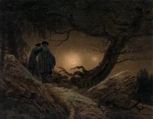 Two Men Contemplating the Moon Oil painting by Caspar David Friedrich