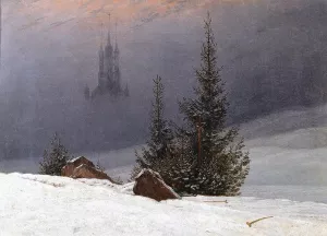 Winter Landscape with Church by Caspar David Friedrich - Oil Painting Reproduction