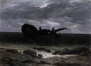 Wreck in the Moonlight by Caspar David Friedrich Oil Painting