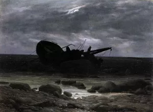 Wreck in the Moonlight by Caspar David Friedrich - Oil Painting Reproduction