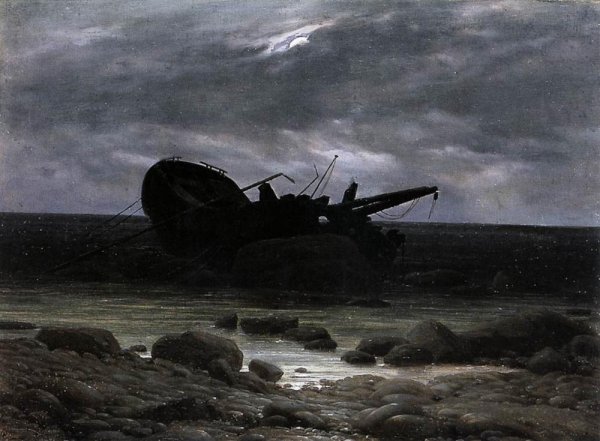 Wreck in the Moonlight by Caspar David Friedrich - Hand-Painted Oil Painting Reproduction