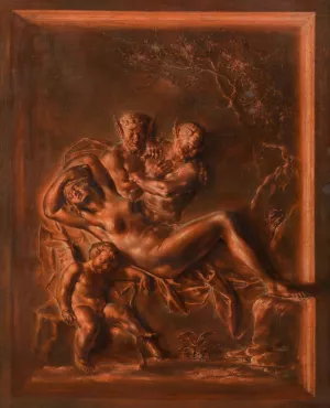 Schlafende Nymphe Von Zwei Satyrn Belauscht by Caspar Franz Sambach Oil Painting