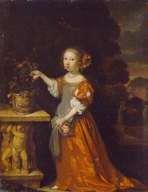 A Child plucking a Rose by Caspar Netscher Oil Painting