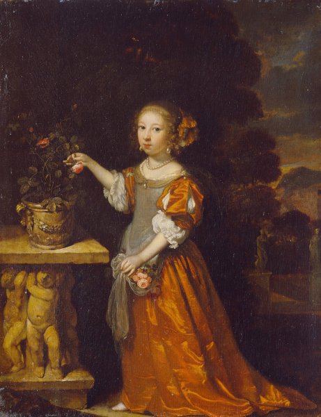 Main Product Photo of A Child plucking a Rose  Painting by Caspar Netscher