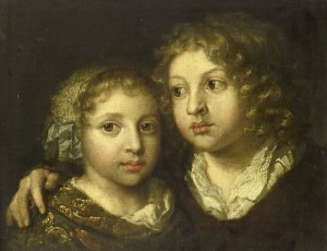 A daughter and a son of the artist by Caspar Netscher Oil Painting