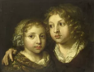 A daughter and a son of the artist by Caspar Netscher Oil Painting